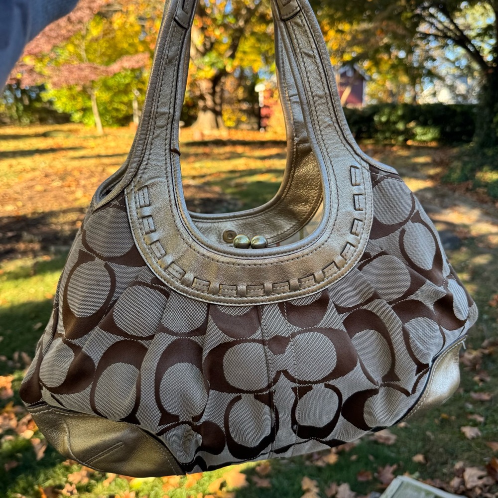 Coach Metallic Gold Signature Jacquard Hobo Bag